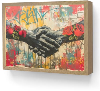 Wandlamp 40x30 cm - Oplaadbaar - Graffiti - Rozen - Handen - Street art - Wandlampen binnen woonkamer - Slaapkamer lamp - Decoratieve nachtlamp - Vloerlamp draadloos