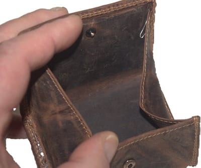 Oi Hunter bruin lederen Wiener schachtel portemonneetje met ruimte voor pasje / uitvouwbaar kleingeldbeursje / vierkant muntbakje / bruin leer / 492H