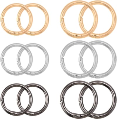 Set van 12 Ronde Carabiner Haken met O-Ring, 28/33mm, Geschikt voor Sleutelhangers, DIY Projecten en Ambachtelijke Accessoires in 3 Kleuren