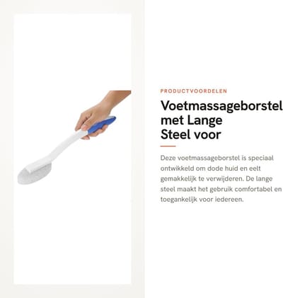 Dailygoods- Voetborstel 35 cm - Antislip - Ergonomisch ontwerp - Puimsteen - Voetmassage - Voor ouderen en beperkte mobiliteit - Voetmassageborstel