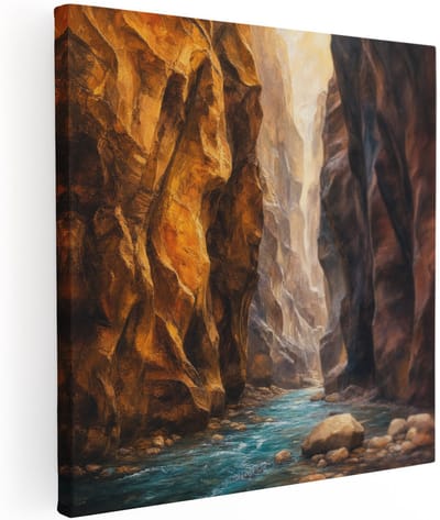 Artaza Canvas Schilderij Blauwe Rivier Tussen Oranje Rotsen - Natuur Landschap - 40x40 cm - Wanddecoratie Woonkamer - Schilderijen - Muurdecoratie