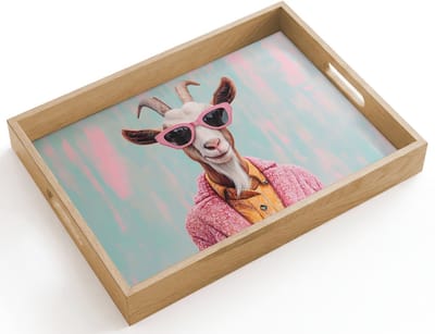 Dienblad hout 40x30 cm - Schootdienblad - Zonnebril - Roze - Geit - Horen - Borrelplank rechthoek - Plateau dienbladen
