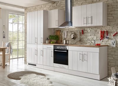 Goedkope keuken 300  cm - complete keuken met apparatuur Anton  - Wit/Wit - soft close - keramische kookplaat    - afzuigkap - oven    - spoelbak