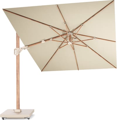 Platinum Sun & Shade – Zweefparasol – Challenger T² Premium - 350x260 cm – Teak look - Champagne – Dubbel Kantelbaar – 360° Draaibaar – 98% UV protectie