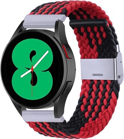 By Qubix - Geschikt voor Garmin bandje - Geschikt voor Garmin Venu / Sq / Sq2 / 2 plus - Braided nylon bandje - Rood / zwart - Smartwatch bandje 20mm