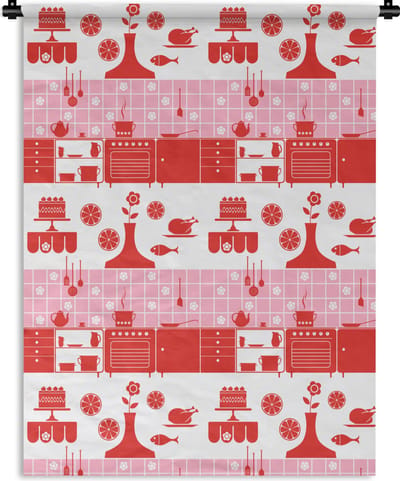 Wandkleed - Wanddoek - Patronen - Pannen - Design - Huis - Roze - 150x200 cm - Wandtapijt
