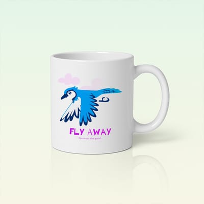 Fly Away Inspiratie Mok 330ml – Motiverend Blauw Vogel Ontwerp voor Positieve Energie