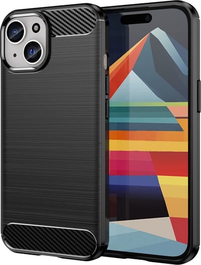 Peachy Carbon Armor TPU met geborstelde afwerking hoesje geschikt voor iPhone 15 Plus - zwart