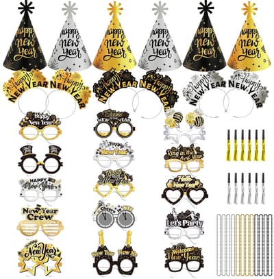 Dailygoods- Oudejaarsavond Decoraties - Feestbenodigdheden - Hoofddeksels/Kegel Hoeden - Brillen/Noisemaker - Bead Kettingen - Glitter/Glamour 2024 - Feestdecoraties