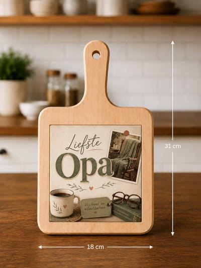 Kaasplank Liefste Opa – Houten Serveerplank met Tegel 15x15 cm – Cadeau voor Opa – Plank 18x31 cm