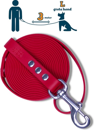 Miqdi hondenriem – BioThane® - rood – 3 meter lang – 19mm breed – L/XL - grote hond