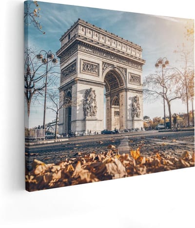 Artaza Canvas Schilderij Arc De Triomphe - 100x80 cm - Groot - Wanddecoratie Parijs - Muurdecoratie Herfst - Schilderij Frankrijk