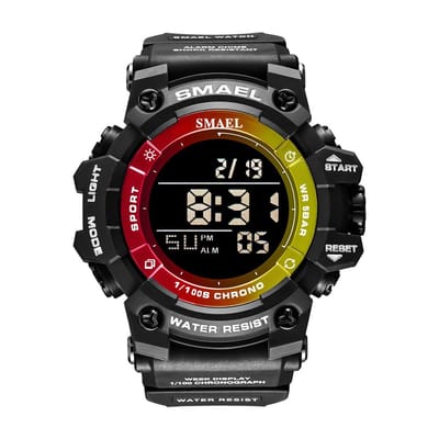 Heren Horloge Zwart met zwart rubber band | Digitaal | Smael | Waterdicht | Glow in dark | Zwart Geel Rood | Mud Master | Leger | Army | Grof | Licht | Rubberen band | Timer | Gshock | G-shock | Eyecatcher | Master|