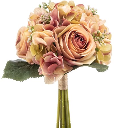Emerald - Kunstbloem Hortensia Roos Bundel 32cm mauve - Kunstplant voor binnen