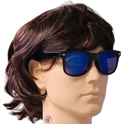 Fako Fashion - Zwarte Zonnebril Met Blauwe Spiegelglazen - Heren Zonnebril - Dames Zonnebril - UV400 - Zwart - Spiegel Blauw