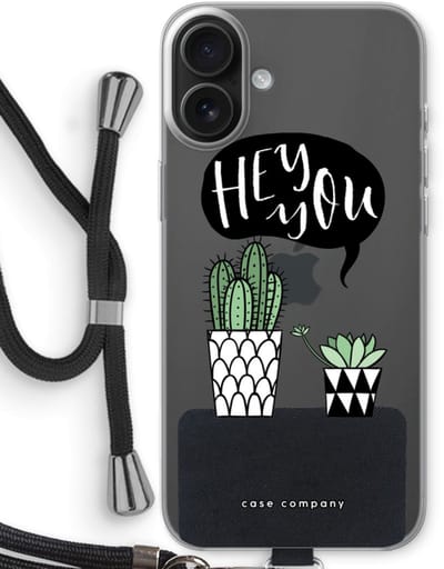 Case Company® - Hoesje met koord geschikt voor iPhone 16 Plus hoesje met Koord - Hey you cactus - Telefoonhoesje met Zwart Koord - Bescherming aan alle Kanten en Over de Schermrand