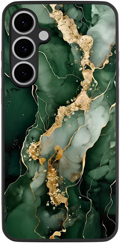 Leuke Telefoonhoesjes - Hoesje geschikt voor Samsung Galaxy S24 FE - Marmer groen goud - Backcover zwart - Marmer - Groen, Goud