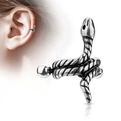 Piercing snake ear cuff 1.2x8 - zilver - LMPiercings