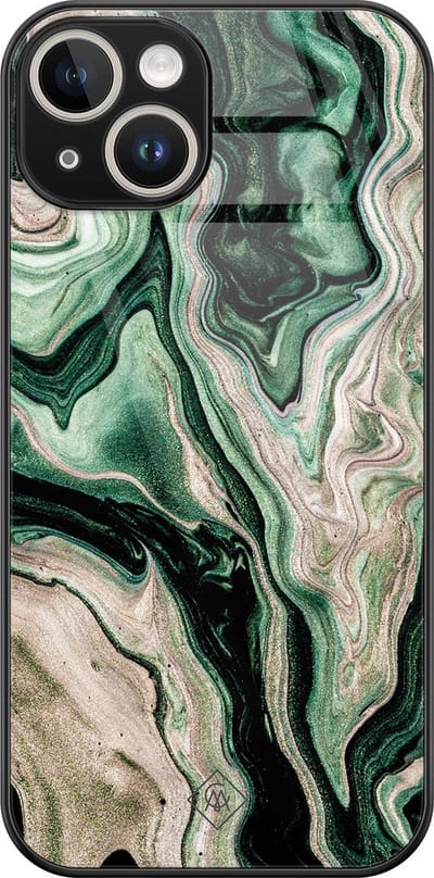 Casimoda® hoesje - Geschikt voor iPhone 13 - Groen marmer / Marble - Luxe Hard Case Zwart - Backcover telefoonhoesje - Groen