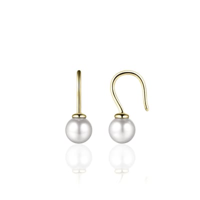 Jewels Inc. - Oorbellen - Oorhaak met Parel - 19mm x 7mm - Geelgoud Verguld Zilver 925