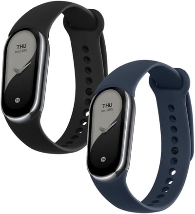 kwmobile 2x horlogebandjes geschikt voor Xiaomi Mi Band 10 / Mi Band 9 / 8 bandje - Smartwatch bandjes van TPU - Activity tracker horloge band in zwart / lavendelgrijs