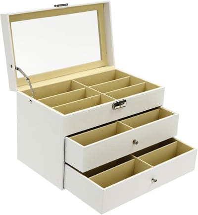 Brillendoos 18 vakken - Brillenopberger organizer - Veilige opslag - Drie niveaus - 335 cm breed - Wit
