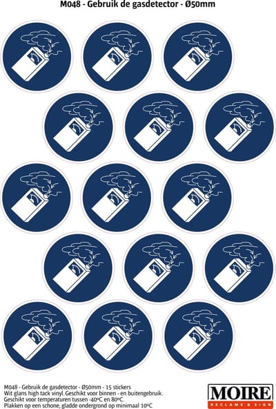 Pictogram sticker 75 stuks M048 - Gebruik de gasdetector - 50 x 50 mm - 15 stickers op 1 vel