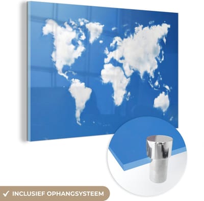 ® Glasschilderij 150x100 cm - Schilderij acrylglas - Wereldkaart - Wolken - Lucht - Kinderen - Jongens - Meisjes - Foto op glas - Muurdecoratie woonkamer - Wanddecoratie slaapkamer - Schilderijen