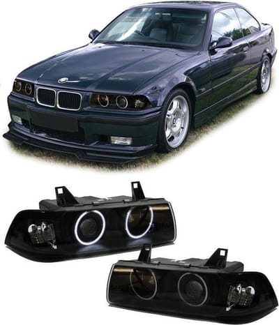 Koplampen dual halo rims BMW E36 12 90-08 99 C/C ANGEL EYES ZWART