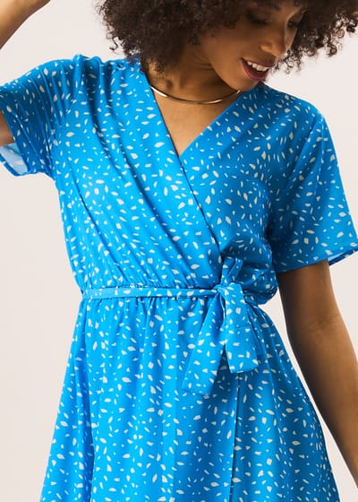 Blauwe Dierenprint Wrap Midi Dress