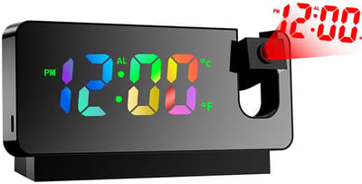 Digitale wekker - Wekker met projectie - Digitale wekker voor slaapkamer - 360 graden - LED digitale klok - Projectieklok - Met geheugenfunctie - Temperatuurweergave - Voor slaapkamer - Woonkamer - Kantoordecoratie - Zwart