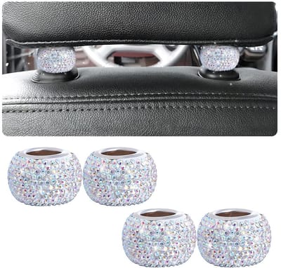 Dailygoods- Hoofdsteun Ringen - Universeel - Autostoel Accessoires - Bling Decoratie - Koper/Strass-steentjes - 4 Stuks - Buitendiameter 3 cm - Autodecoratie