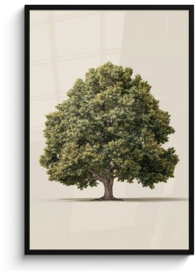 Poster in lijst - Fotolijst 80x120 cm - Posters - Eikenboom - Groen - Lichte achtergrond - Posterlijst zwart - Decoratie - Wanddecoratie woonkamer - Muurdecoratie slaapkamer