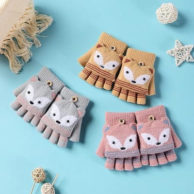 3 paar handschoenen met knoopjes, vingerloze handschoenen voor kinderen, winter, warme gebreide handschoenen, pluche voering, winterhandschoenen, one size fits all.