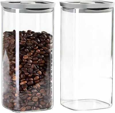 Luchtdichte glazen bewaardozen voor koffiebonen, thee, specerijen en noten - Set van 2, rechthoekig met deksel
