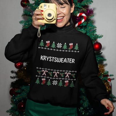 Friese Kersttrui Zwart Krystsweater - Maat XS - Uniseks Fit - Kerstkleding Voor Dames & Heren