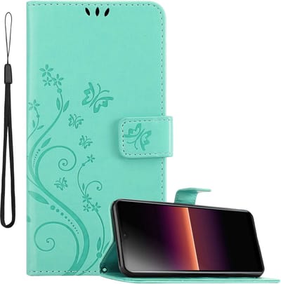 Cadorabo Hoesje geschikt voor Sony Xperia L4 in BLOEMEN TURKOOIS - Beschermhoes in bloemmotief met magnetische sluiting, standfunctie en kaartsleuven Book Case Cover Etui