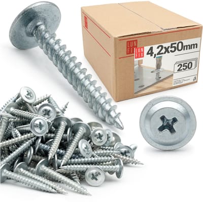 LUN FIX - Zelfsnijdende houtschroeven 4,2 x 51 mm - 250 stuks - verzinkt staal - grote gewelfde kop, kruiskopschroef.