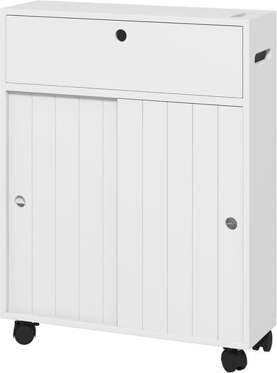 Badkamerkastje met 4 wielen, 2 toiletrolhouders, 2 verstelbare kastjes en planken, 52x17x67 cm, wit