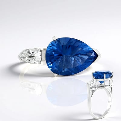 Cavill - 925 Sterling Zilver Ring - Kleurwisselende Fluoriet 5,731 ct & Witte Topaas 0,435 ct - Druppelvormig & Elegant - Fluoriet Sieraden Dames