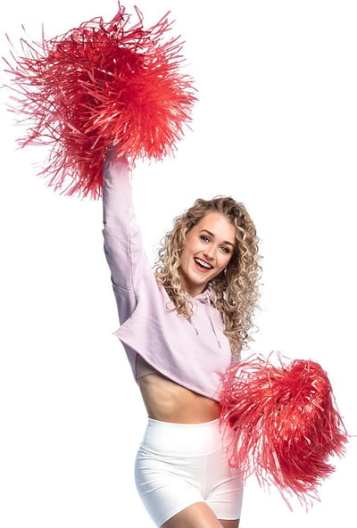 Boland Cheerballs/pompoms - 2x - rood - met franjes en ring handgreep - 28 cm - voor cheerleaders