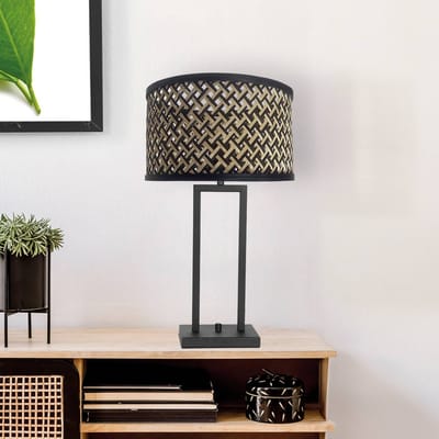 Zwarte tafellamp Stang 3703ZW van Steinhauer met kantelbare fitting, trendy bamboe en metaal, geschikt voor binnen, hoogte verstelbaar, afmetingen niet gespecificeerd