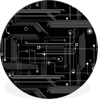 WallCircle - Wandcirkel - Muurcirkel - Gaming - Abstract - Lijnen - Rondjes - Zwart - Aluminium - Dibond - 30x30 cm - Binnen en Buiten