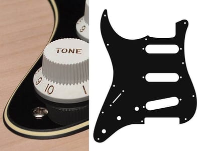 Boston SL-313-BC pickguard, Stallion, standard, SSS, 3 pot holes, 3-5 switch, lefthanded, 3 ply, black and cream