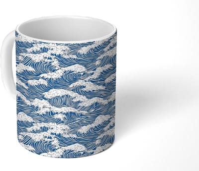 Mok - Koffiemok - Golven - Klassiek - Blauw - Mokken - 350 ML - Beker - Koffiemokken - Theemok
