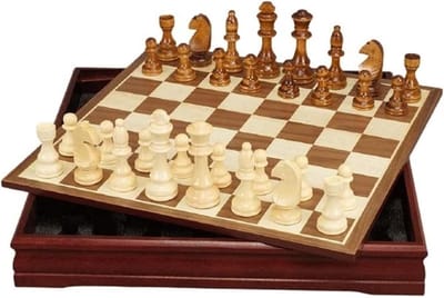 Schaakspel Set - Houten Bord - Strategie Spel - Handgemaakte Stukken - 30x30x4cm - Houtkleur