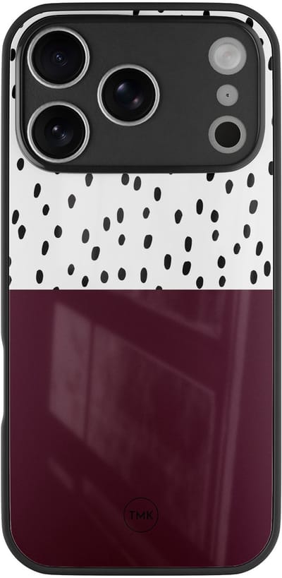 Hoesje geschikt voor Apple iPhone 17 Pro - Burgundy dots - Zwart - TPU luxe case (glossy toplaag) - Print - Hardcase backcover zwart