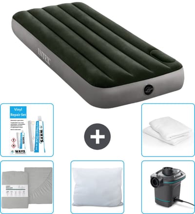 Intex Luchtbed - 1-Persoons - 76 x 191 x 25 cm - Groen - Inclusief Hoeslaken - Kussen - Pomp - Reparatieset en Kussenbeschermer