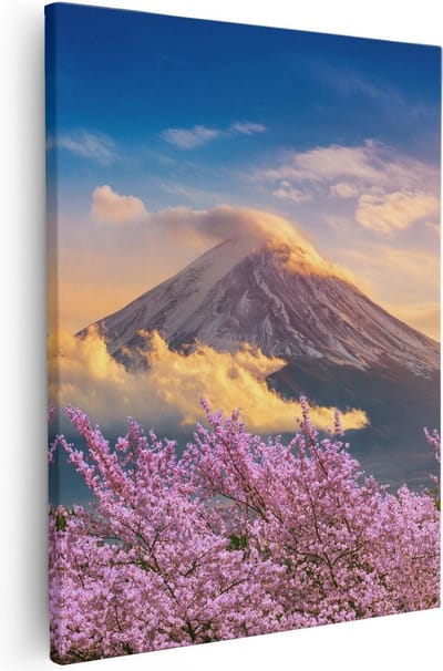 Artaza Canvas Schilderij Kersenbloesem - 40x50 cm - Wanddecoratie Japandi - Muurdecoratie Bergen - Schilderijen Op Canvas