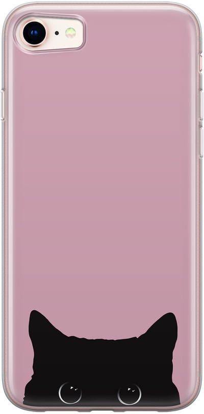 Hoesje geschikt voor iPhone SE (2020) - Zwarte kat - Soft Case - TPU - Print - Roze - Mooie Telefoonhoesjes